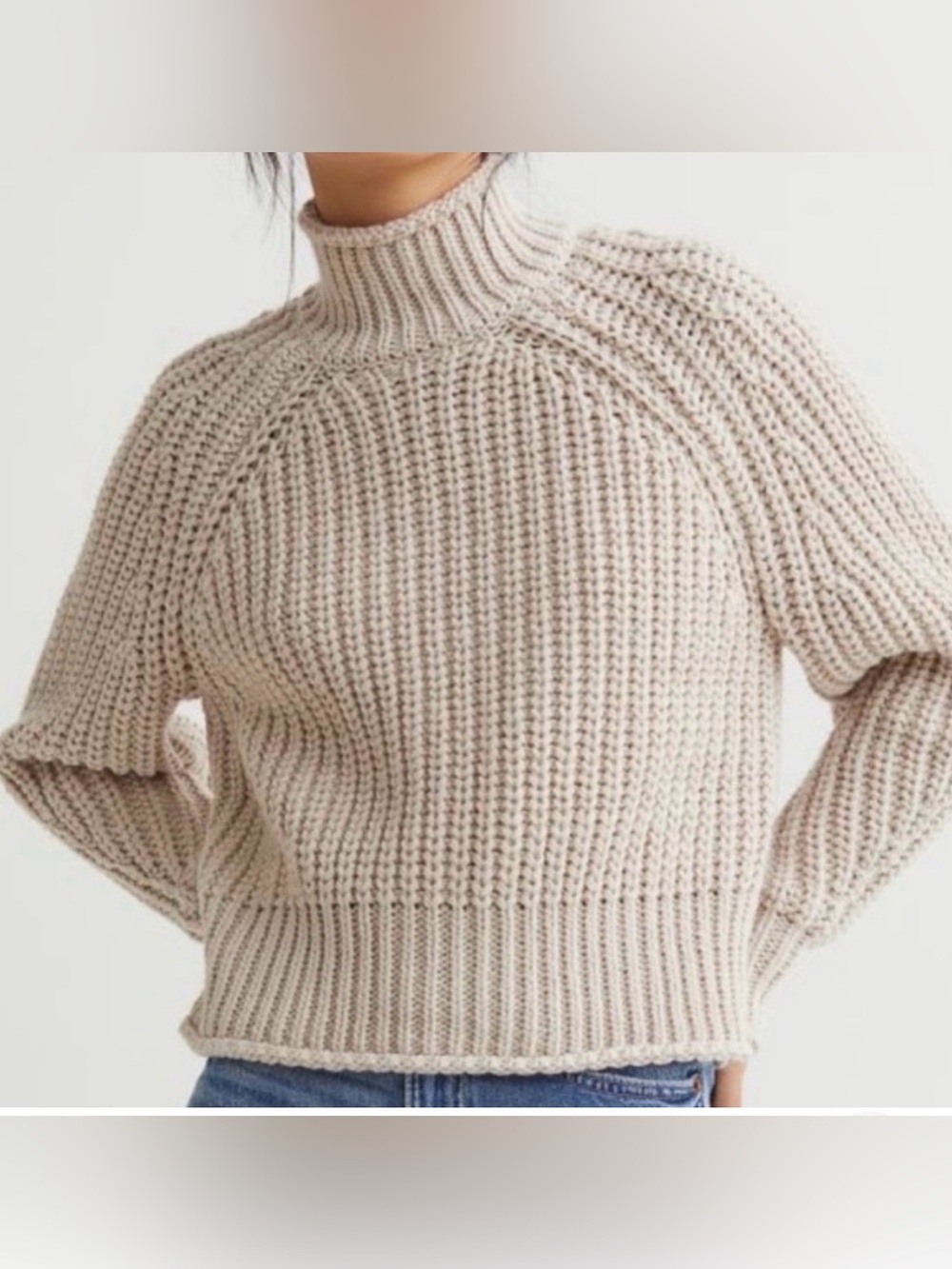 H&M Beige Knit Mock Neck Sweater